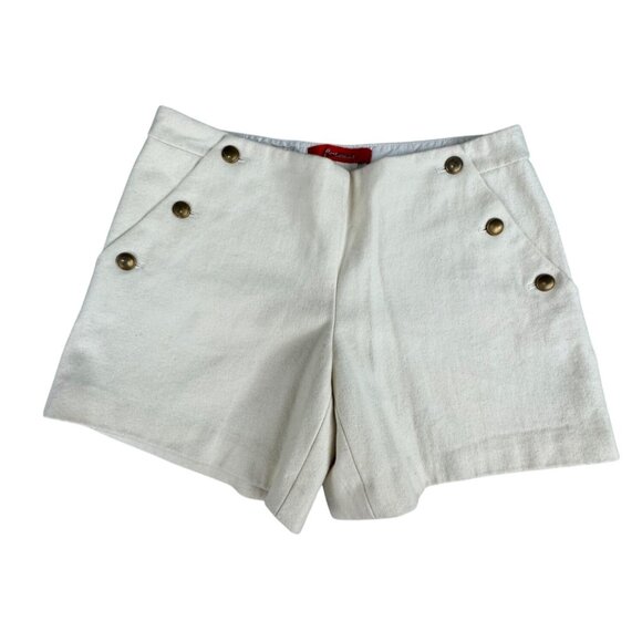 Cartonnier Womens 8 High-Waist Sailor Shorts Cream Linen Blend W/ Button Details - Picture 1 of 13